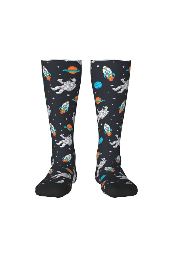 Space Print Thigh High Socks Extra Long Stretchy Sock Women Over Knee High Opaque Stocking Daily Wear