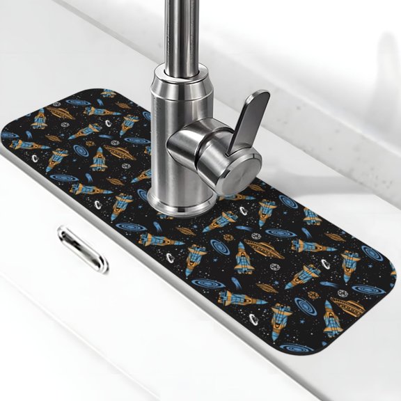 Vsdgher Space Rocket Kitchen Sink Splash Guard Faucet Mat -1 PC Super Absorbent Fast Drying Mat Sink Gadgets-Splash, Bathroom,Sink Mat,(15" X 5.5" )