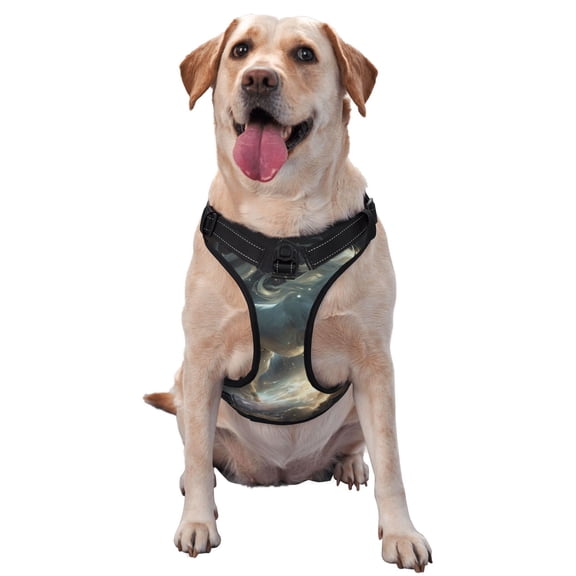 Vsdgher Space White Horse Pattern Dog Harness,No Pull Pet Harness with Soft Padded Handle,Adjustable Reflective Vest with 2 Buckles,4 Slide Buckles,S-XL Large