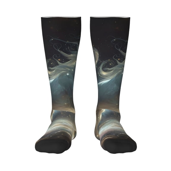 Vsdgher Space White Horse Print Thigh High Socks Extra Long Stretchy Sock Women Over Knee High Opaque Stocking Daily Wear