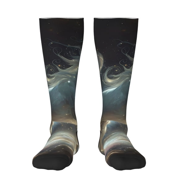 Vsdgher Space White Horse Print Thigh High Socks Extra Long Stretchy Sock Women Over Knee High Opaque Stocking Daily Wear