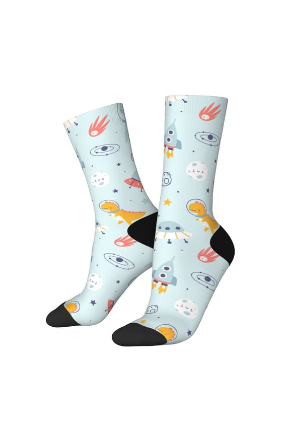 Space With Dino Astronauts Crew Socks for Men & Women, Breathable Casual Athletic Ankle Socks