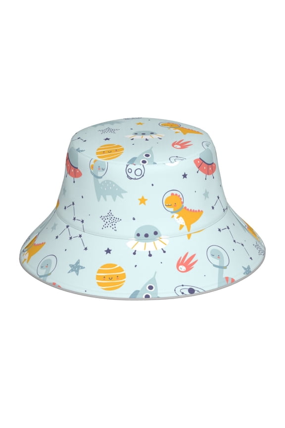 Space With Dino Astronauts Print Bucket Hat for Men&Women Bucket Hat Reversible Summer Double-Side-Wear Travel Gardening, Beach, Camping, Hiking, Fishing Cap
