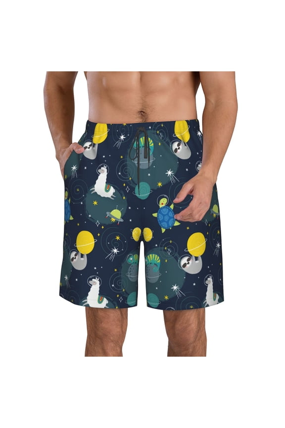 Space and Animals Men's Beach Shorts, Surfing shorts, Swim trunks, Quick Dry Swim Trunks for Surfing Beach Fun -3X-Large