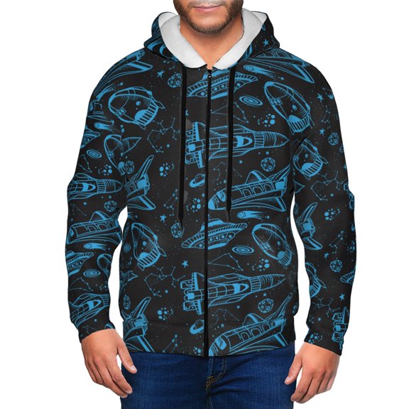 Vsdgher Spacecraft Mens Hoodies Zip Hoodie, Hoodies for Men, Zip-up Hooded Sweatshirt-Medium