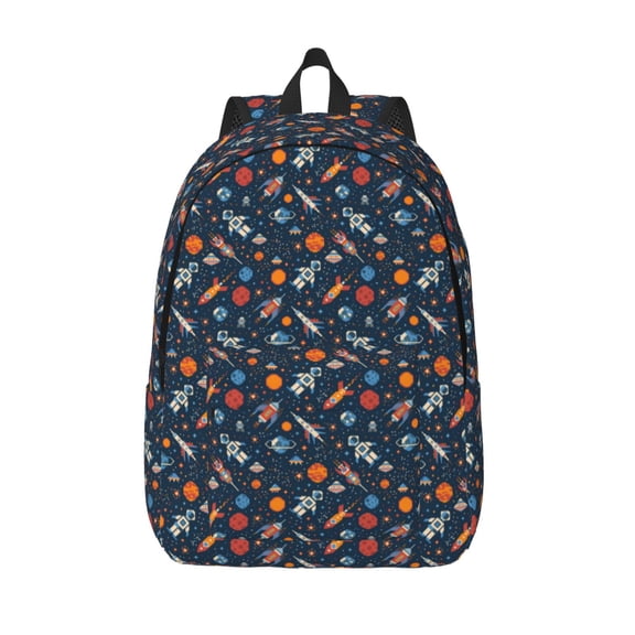 Vsdgher Spaceships And Stars In Outer Space Print Canvas Backpack Travel Rucksack Unisex Knapsack 15.7/17.7Inch Laptop Backpack for Work,College -Small