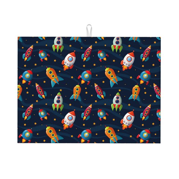 Vsdgher Spaceships and Stars Dish Drying Mat Super Absorbent Drying Mat Large Dish Drying Mats for Kitchen Counter Kitchen Drying Mat 24" x 18"