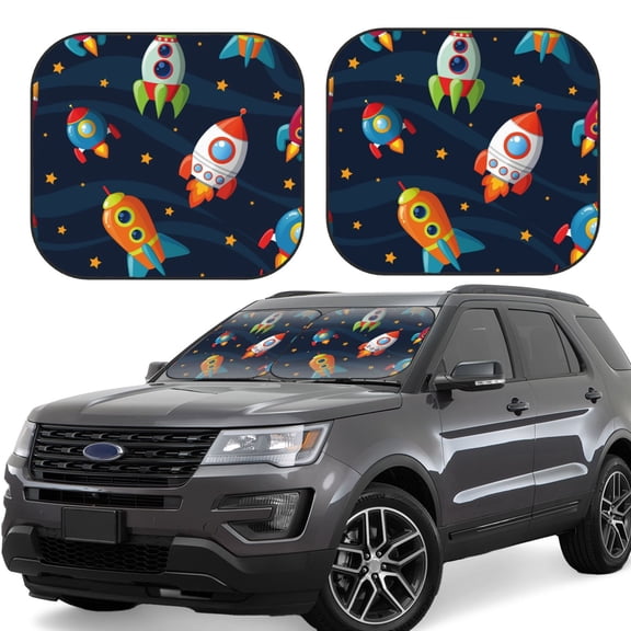 Vsdgher Spaceships and Stars Print Car Windshield Sun Shade, Reflective Sunshade Window Sunshade Sun Visor Protector Fit for Cars,Trucks,SUVs-Small