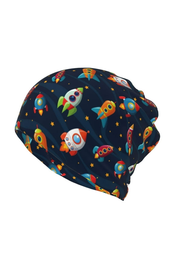 Spaceships and Stars Slouchy Beanie Hat for Men/Women, Skull Cap Chemo Cap Night Sleeping Cap