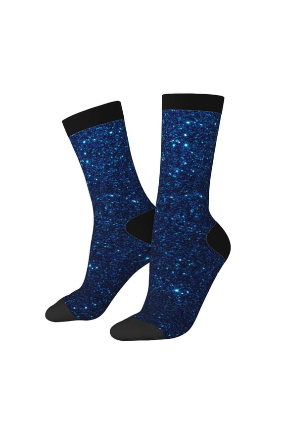 Sparkling Blue Glitter Crew Socks for Men & Women, Breathable Casual Athletic Ankle Socks