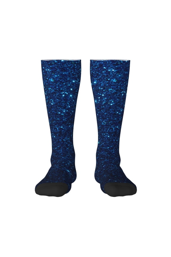 Sparkling Blue Glitter Knee Socks, High Socks Long Stretchy Sock Women Knee High Stocking, Long Socks for Women