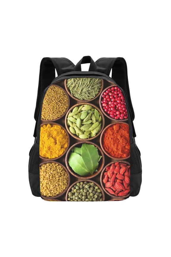 Spices And Herbs Print Backpack for Women Men School Bookbag with Laptop Compartment for College Work Travel, Simple Fashion Casual Daypack, Fit 15" Laptop