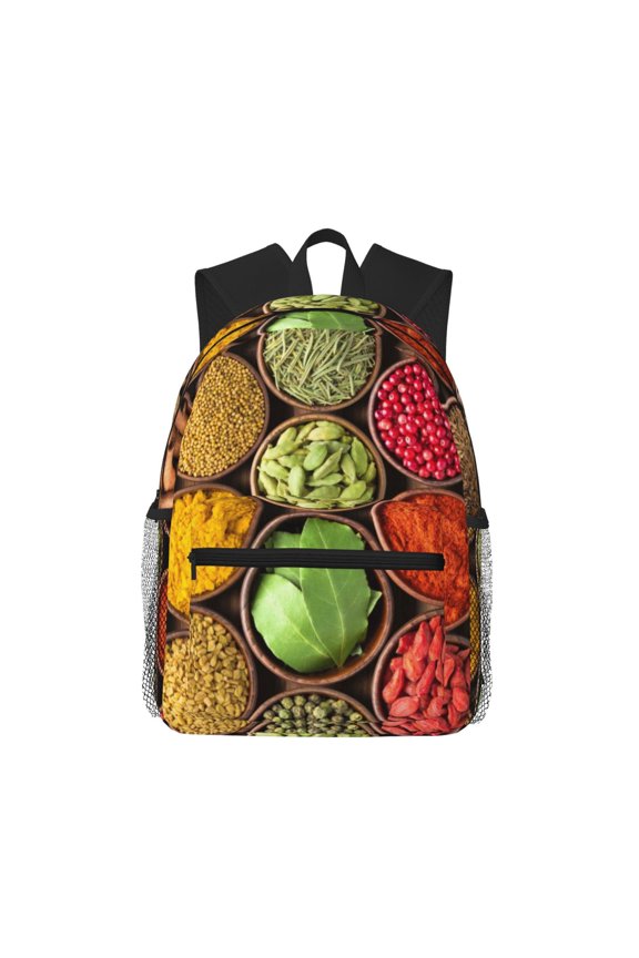 Spices And Herbs Print Unisex Large Capacity Bookbag Schoolbag Casual Daypack for High School/College/Teens/Travel/Work