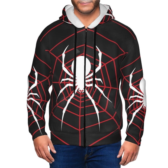 Vsdgher Spider On The Web Mens Hoodies Zip Hoodie, Hoodies for Men, Zip-up Hooded Sweatshirt-Medium