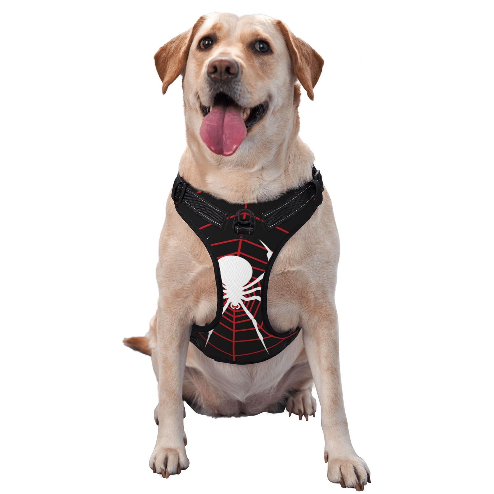 Vsdgher Spider On The Web Pattern Dog Harness,No Pull Pet Harness with Soft Padded Handle,Adjustable Reflective Vest with 2 Buckles,4 Slide Buckles,S-XL X-Large