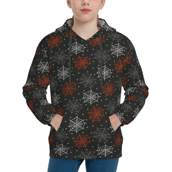 Vsdgher Spider Web Hoodie Youth Classic Hooded Pullover Sweatshirts Essentials Hoodie for Children (s-xl)-