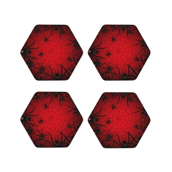 Vsdgher Spiders On The Web And Space Leather Coasters for Drinks, Durable Drink Coasters 4 Set for Tabletop Protection, Luxurious Home Décor and Housewarming Gift ( {designName})Hexagon