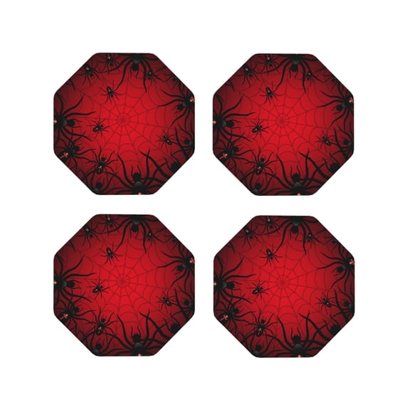 Vsdgher Spiders On The Web And Space Leather Coasters for Drinks, Durable Drink Coasters 4 Set for Tabletop Protection, Luxurious Home Décor and Housewarming Gift ( {designName})Octagon