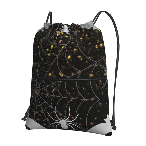 Vsdgher Spiderweb Bats And A Spider Drawstring Backpack Water Resistant String Bag Sports Sackpack Gym Sack for Men Women