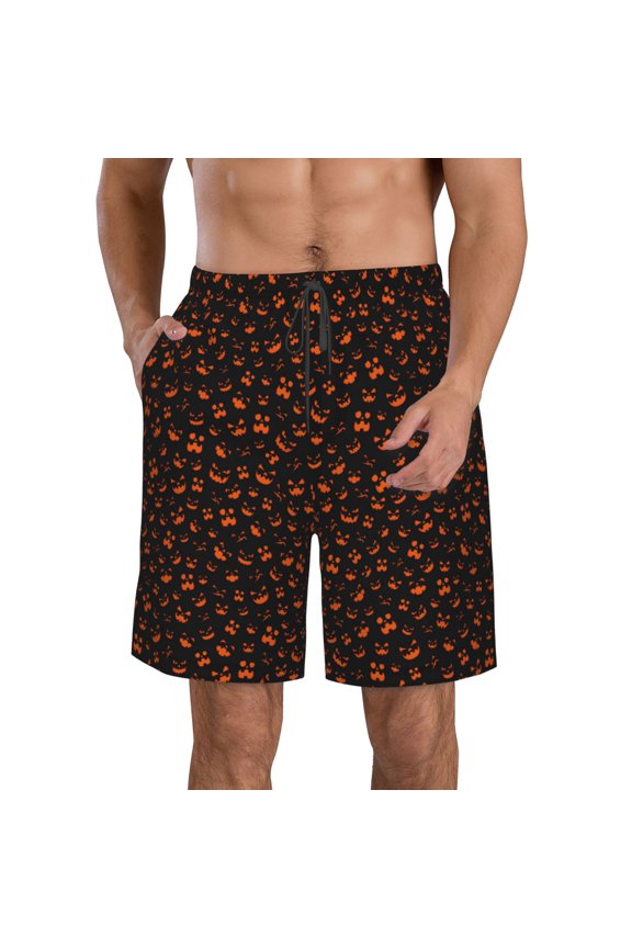 Spooky Pumpkin Face Men's Beach Shorts, Surfing shorts, Swim trunks, Quick Dry Swim Trunks for Surfing Beach Fun -Small