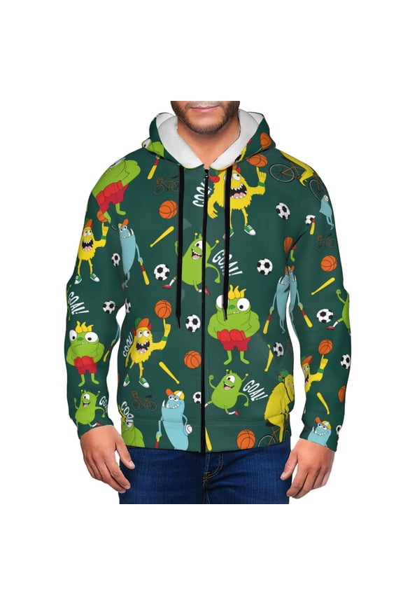 Sport Monster Mens Hoodies Zip Hoodie, Hoodies for Men, Zip-up Hooded Sweatshirt-Large