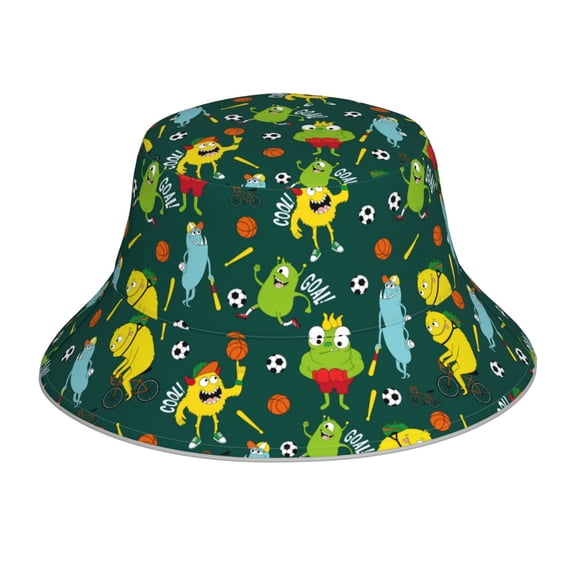 Vsdgher Sport Monster Print Bucket Hat for Men&Women Bucket Hat Reversible Summer Double-Side-Wear Travel Gardening, Beach, Camping, Hiking, Fishing Cap