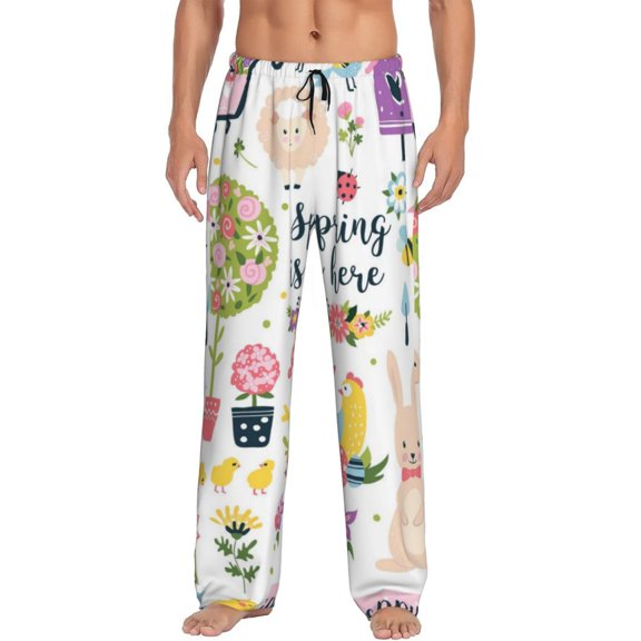 Vsdgher Spring Flowers Birds Print Mens Pajama Pants Sleep & Lounge Pants, PJ Bottoms With elastic waistb and Pockets
