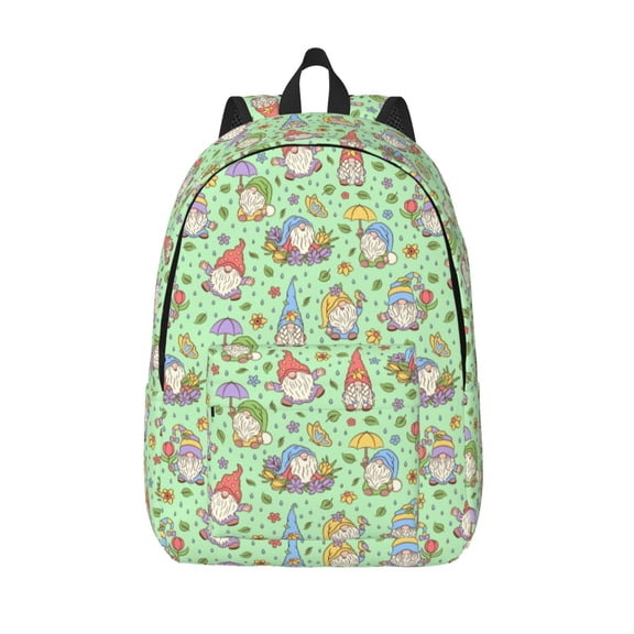 Vsdgher Spring Gnomes Print Canvas Backpack Travel Rucksack Unisex Knapsack 15.7/17.7Inch Laptop Backpack for Work,College -Small