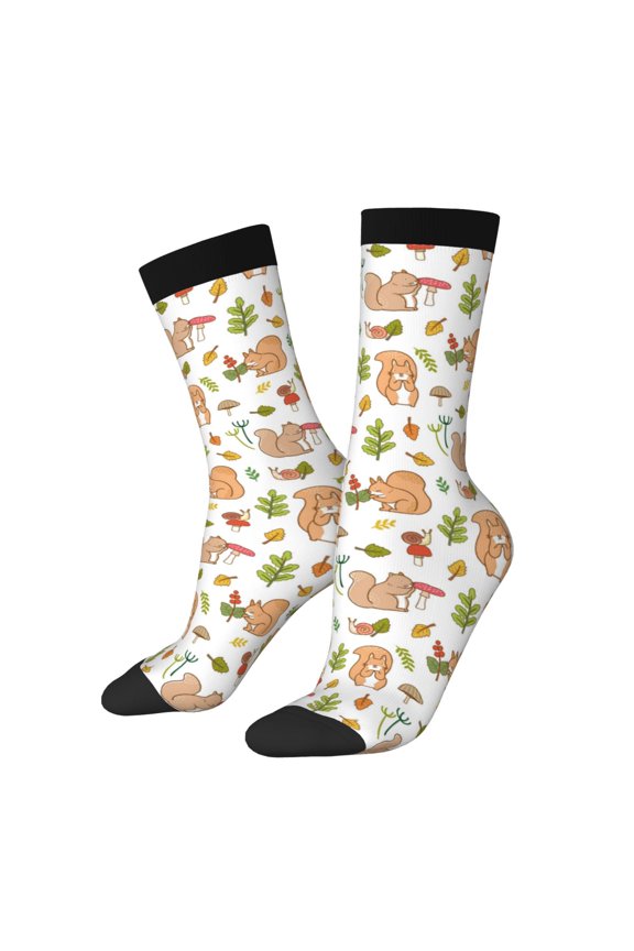 Squirrel And Mushroom Crew Socks for Men & Women, Breathable Casual Athletic Ankle Socks