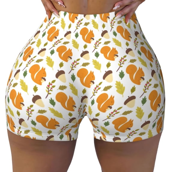 Vsdgher Squirrel Eating Nuts print Workout Shorts for Women Seamless Soft Smooth Gym Yoga Scrunch Active Exercise Fitness Shorts