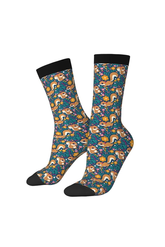 Squirrel Garden Delight Crew Socks for Men & Women, Breathable Casual Athletic Ankle Socks