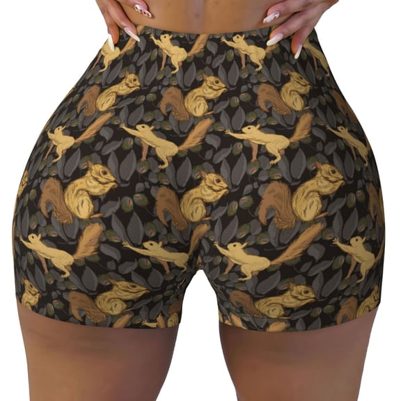 Vsdgher Squirrel Gathering Nuts print Workout Shorts for Women Seamless Soft Smooth Gym Yoga Scrunch Active Exercise Fitness Shorts