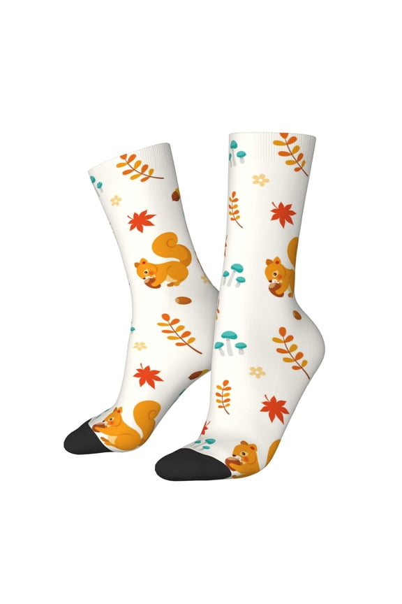 Squirrel Maple Leaves And Nuts Crew Socks for Men & Women, Breathable Casual Athletic Ankle Socks
