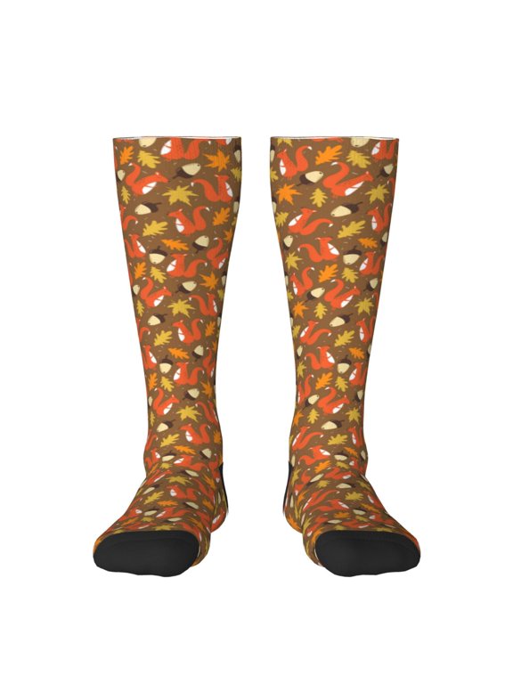 Squirrel Maple pine nut Knee Socks, High Socks Long Stretchy Sock Women Knee High Stocking, Long Socks for Women