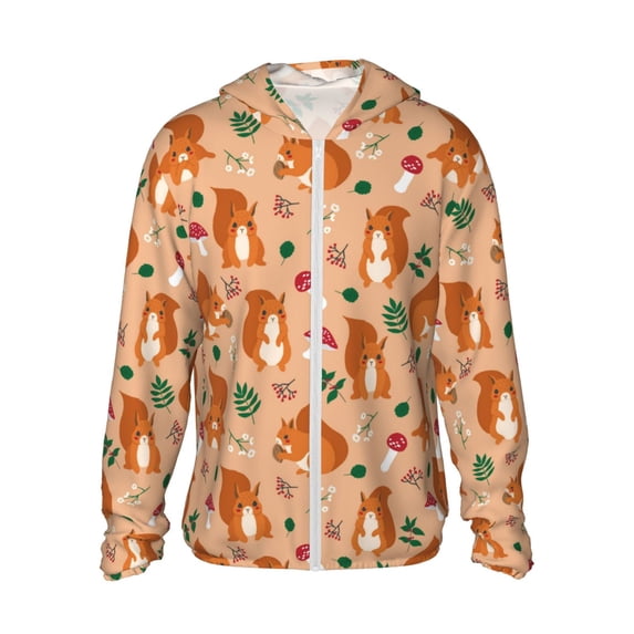 Vsdgher Squirrel And Mushroom Print Adult Hoodie Shirts Rash Guard for Men Women,Long Sleeve Sun Protection Fishing Shirts for Athletic Running Swim-X-Large