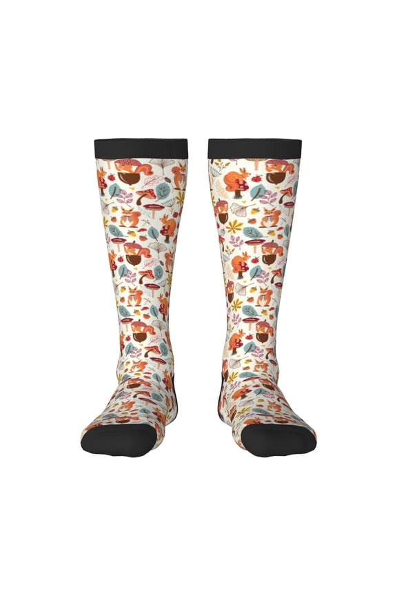 Squirrel Nuts Mushroom Knee Socks, High Socks Long Stretchy Sock Women Knee High Stocking, Long Socks for Women