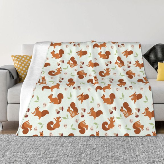 Vsdgher Squirrel Playing Pattern Fleece Throw Blanket, Horizontal Fleece Bedding Home Decor for Couch & Bed All Season Use -40"x30"