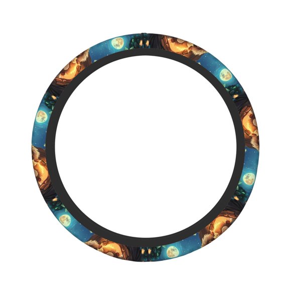 Vsdgher Squirrel Sleeping In Tree Pattern Elastic Car Steering Wheel Cover,Car Wheel Cover Protector Car Accessory for Steering Wheel with a Diameter of 14.5"-15"