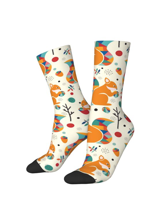 Squirrel With Colorful Tail Crew Socks for Men & Women, Breathable Casual Athletic Ankle Socks