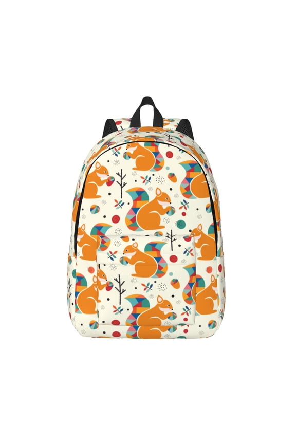 Squirrel With Colorful Tail Print Canvas Backpack Travel Rucksack Unisex Knapsack 15.7/17.7Inch Laptop Backpack for Work,College -Medium