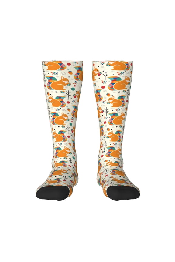 Squirrel With Colorful Tail Print Thigh High Socks Extra Long Stretchy Sock Women Over Knee High Opaque Stocking Daily Wear