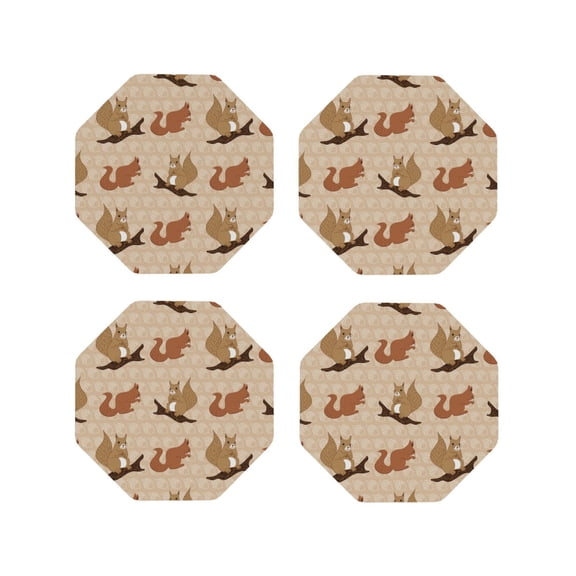 Vsdgher Squirrel nut backgrounds Leather Coasters for Drinks, Durable Drink Coasters 4 Set for Tabletop Protection, Luxurious Home Décor and Housewarming Gift-Octagon