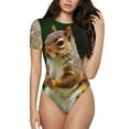 thumbnail image 1 of Vsdgher Squirrels Eating Peanuts On The Tree Prinr Short Sleeve Body suit for Womens, Sexy Onesie One Piece Round Neck Bodysuit Shapewear Tummy Control-Large, 1 of 7