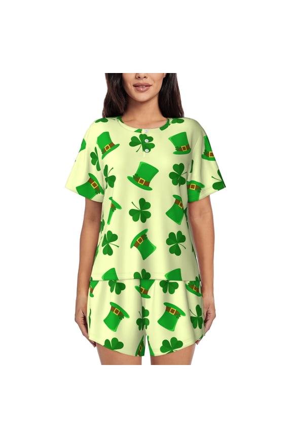 St. Patrick's Day Pattern Womens Pajamas 2 Piece Short Sleeve Sleepwear Set,Summer Soft Pajamas Set Casual Lounge Sets, 2-Piece Pj -4X-Large