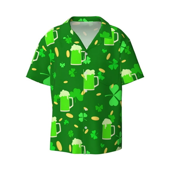 Vsdgher St Patrick's Day2 Print Men's Wrinkle Free Untucked Cuban Shirt Business Casual Button Down Shirts Short Sleeve Shirt