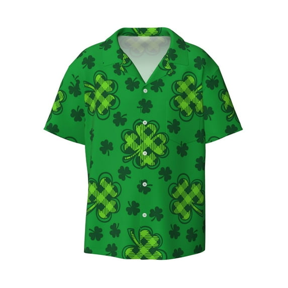 Vsdgher St Patrick's Day5 Print Men's Wrinkle Free Untucked Cuban Shirt Business Casual Button Down Shirts Short Sleeve Shirt