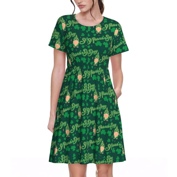 Vsdgher St Patrick's Day9 for Womens Summer 2025 Casual Midi Maxi Dresses Lightweight Short Sleeve Round Neck Beach Dress -3X-Large