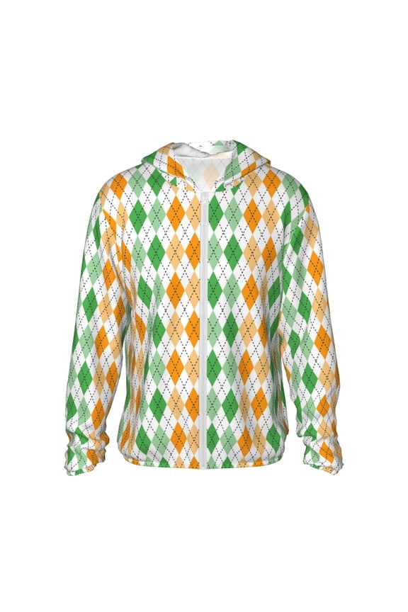 St. Patrick's day argyle Print Adult Hoodie Shirts Rash Guard for Men Women,Long Sleeve Sun Protection Fishing Shirts for Athletic Running Swim-XX-Large