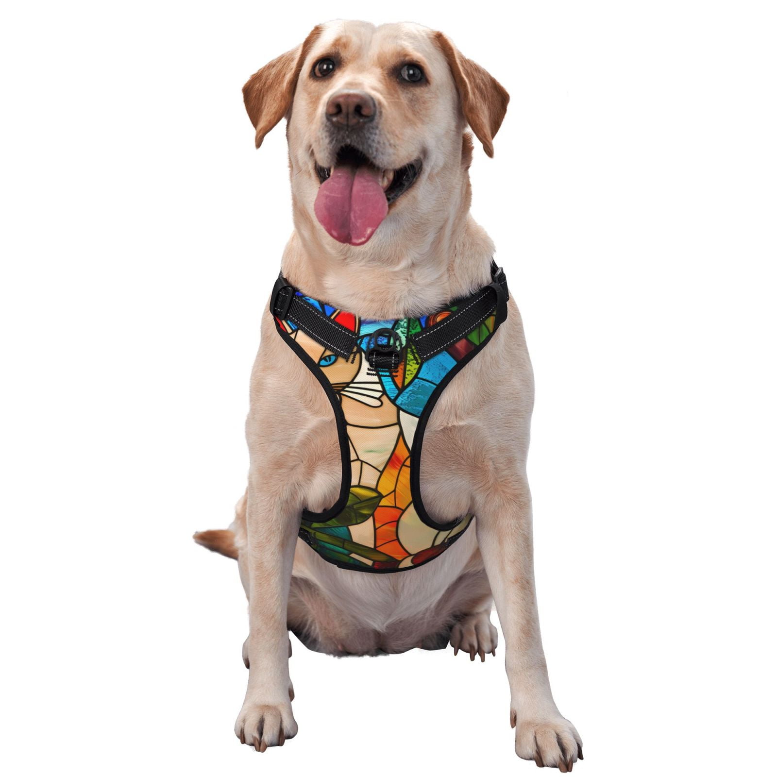 Vsdgher Stained Glass Cat Art Dog Harness, No-Pull Pet Harness, Dog Vest, Pet Vest for Small to Large Dogs-