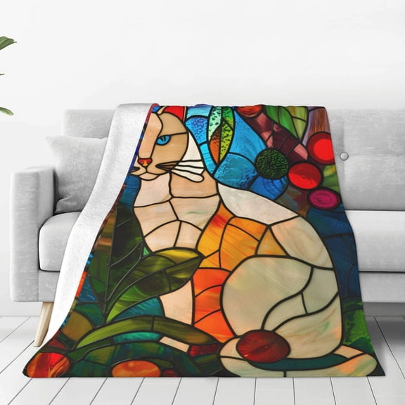 Vsdgher Stained Glass Cat Art Ultra-Soft Micro flannel Blanket Throw Blankets for Couch Sofa, Bed (4 sizes)-40"x30"